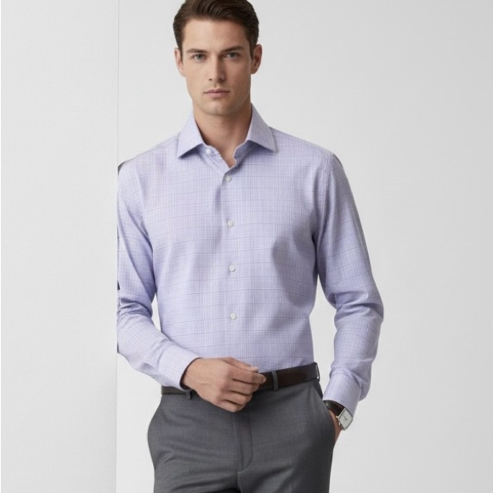 BOSS Hugo Boss Lavender Plaid Button Down Shirt 15.5